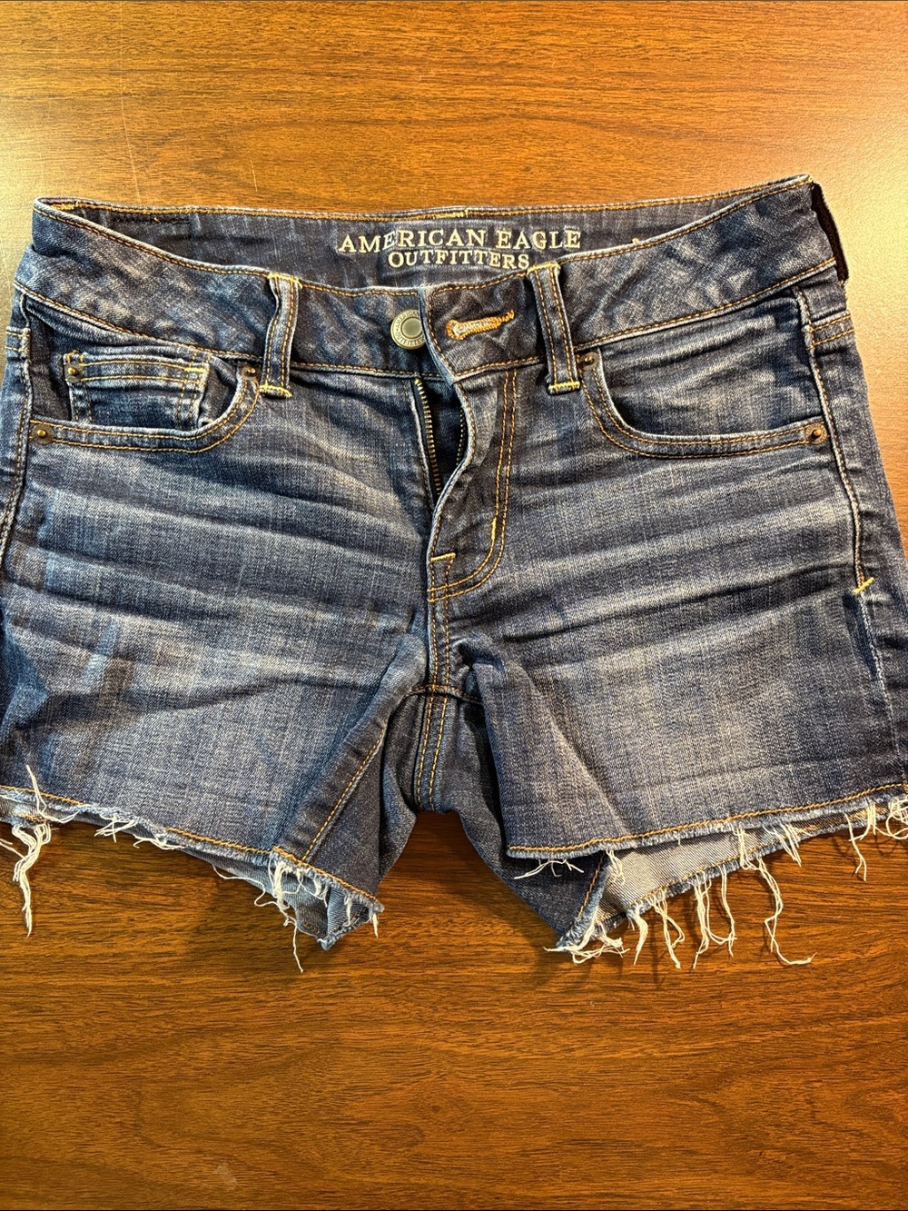American Eagle Outfitters Dark Blue Denim Cutoff Shorts with Frayed Hem